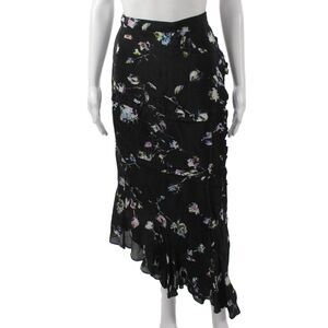 Preen Line Womens Wrap Skirt Black Floral Viscose Midi Size L
